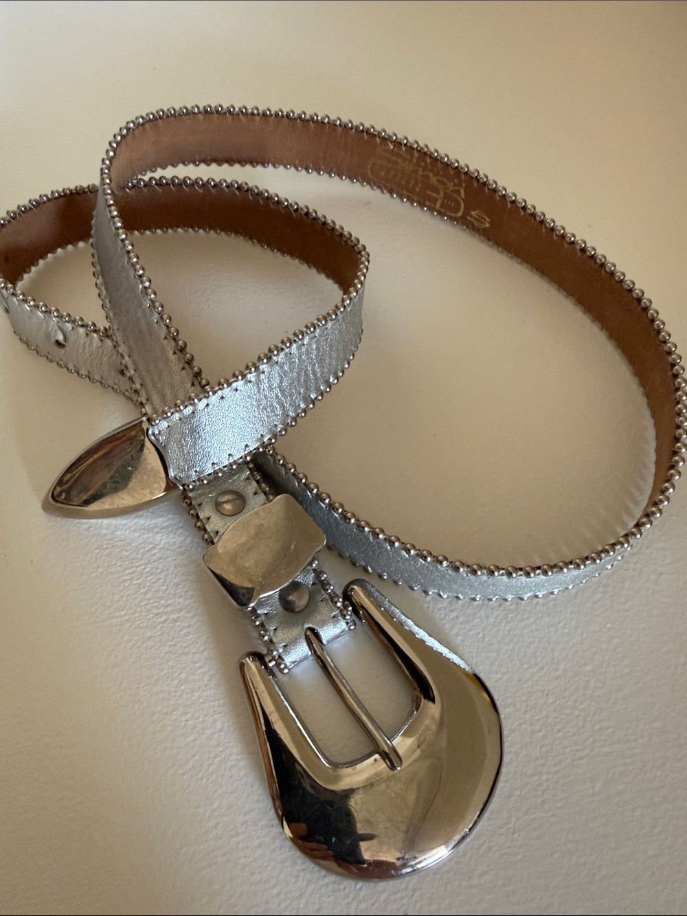 Metallic Silver Beaded Edge Belt - Women